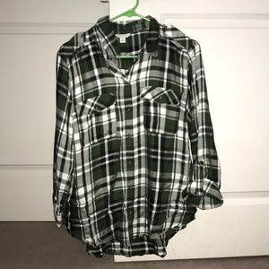 Green plaid button up shirt
